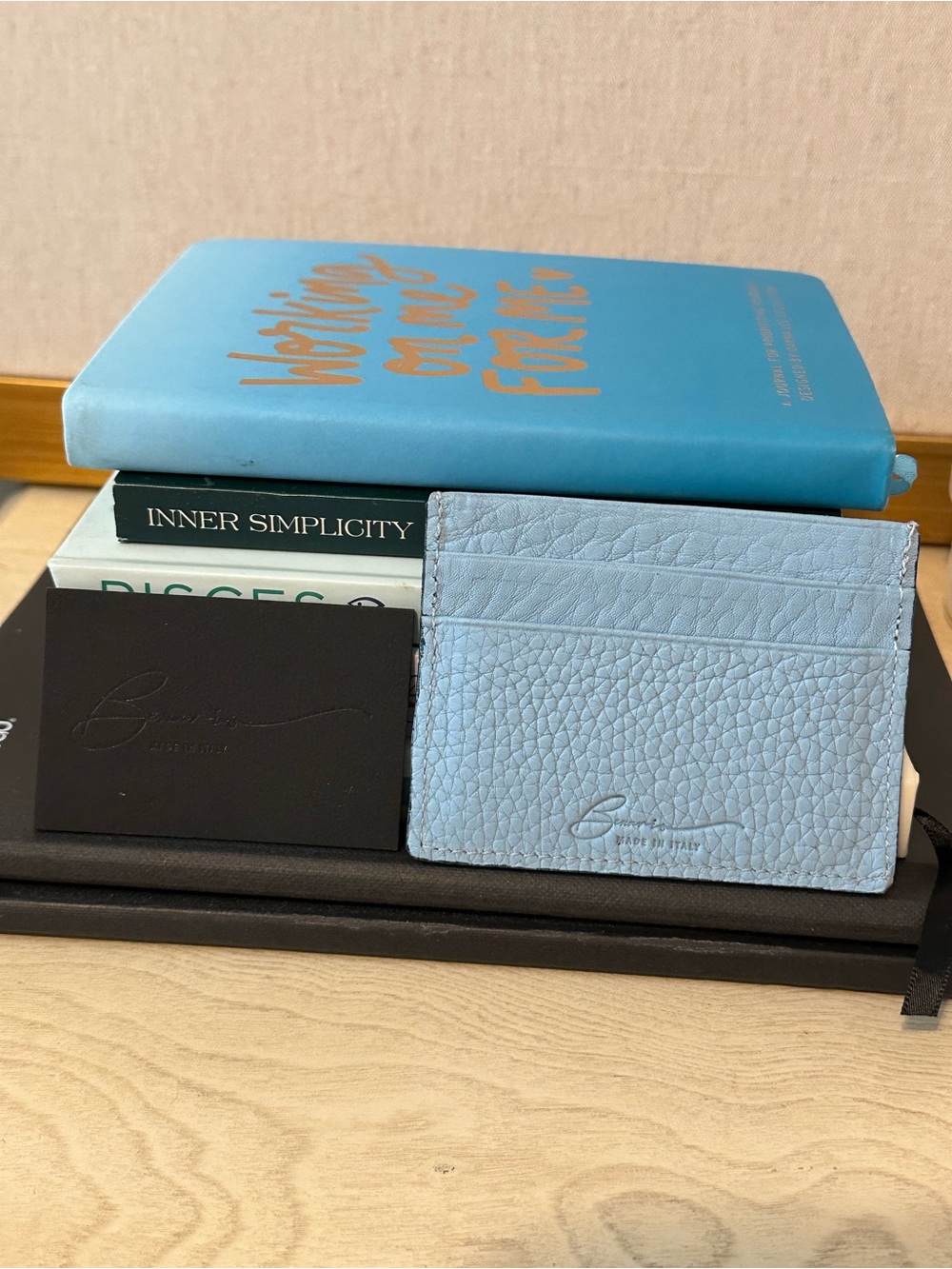 Benario Made In Italy Light Blue Pebbled Leather Card Holder